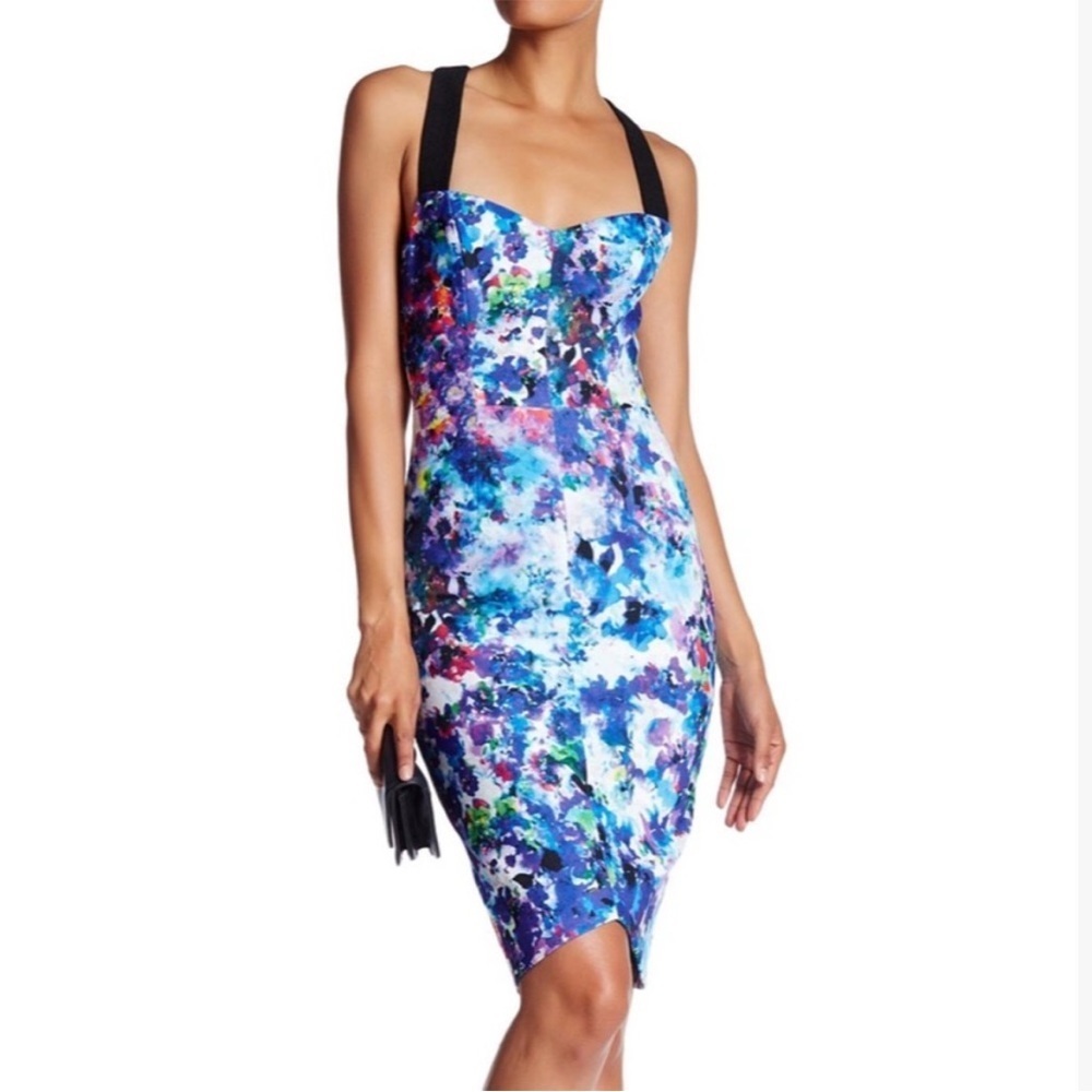 Black Halo Lopez Blue Floral Sheath Dress